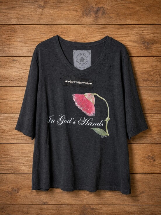 A Rare Bird Tops - #1679 A Rare Bird In Gods Hands Vintage Rhinestone Tee
